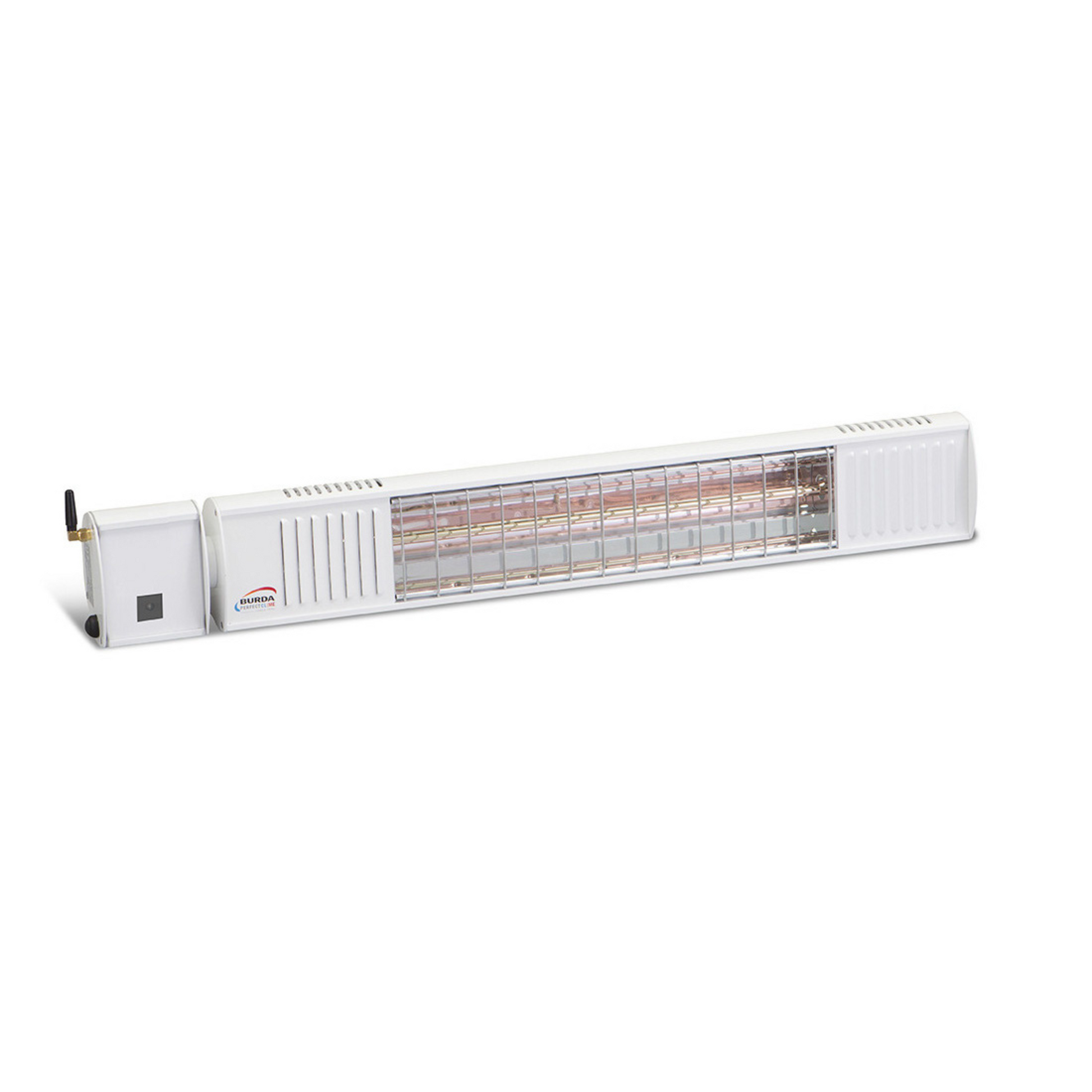 Burda TERM 2000 Bluetooth Heizstrahler in Weiss für Wand- und Deckenmontage, IP67 wasserdicht, 2000 Watt Leistung.