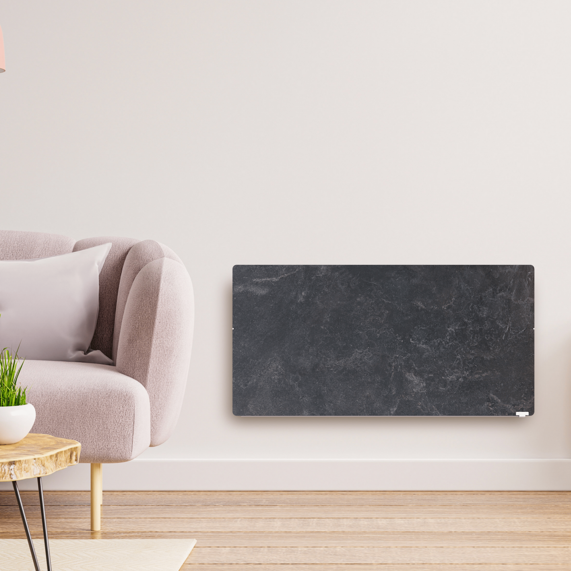 Climastar Avant Touch Hybridheizung 2000 W mit programmierbarem Thermostat in dunkler Steinoptik, 50 x 100 cm.