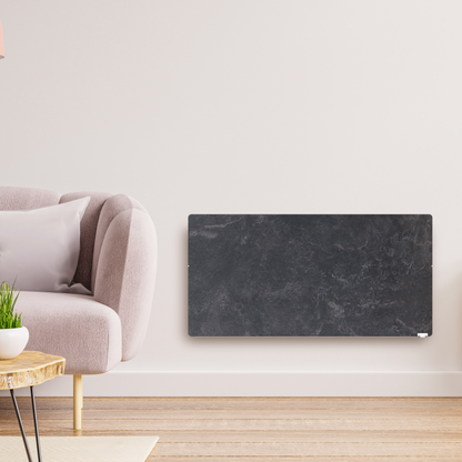 Climastar Avant Touch Hybridheizung 2000 W mit programmierbarem Thermostat in dunkler Steinoptik, 50 x 100 cm.