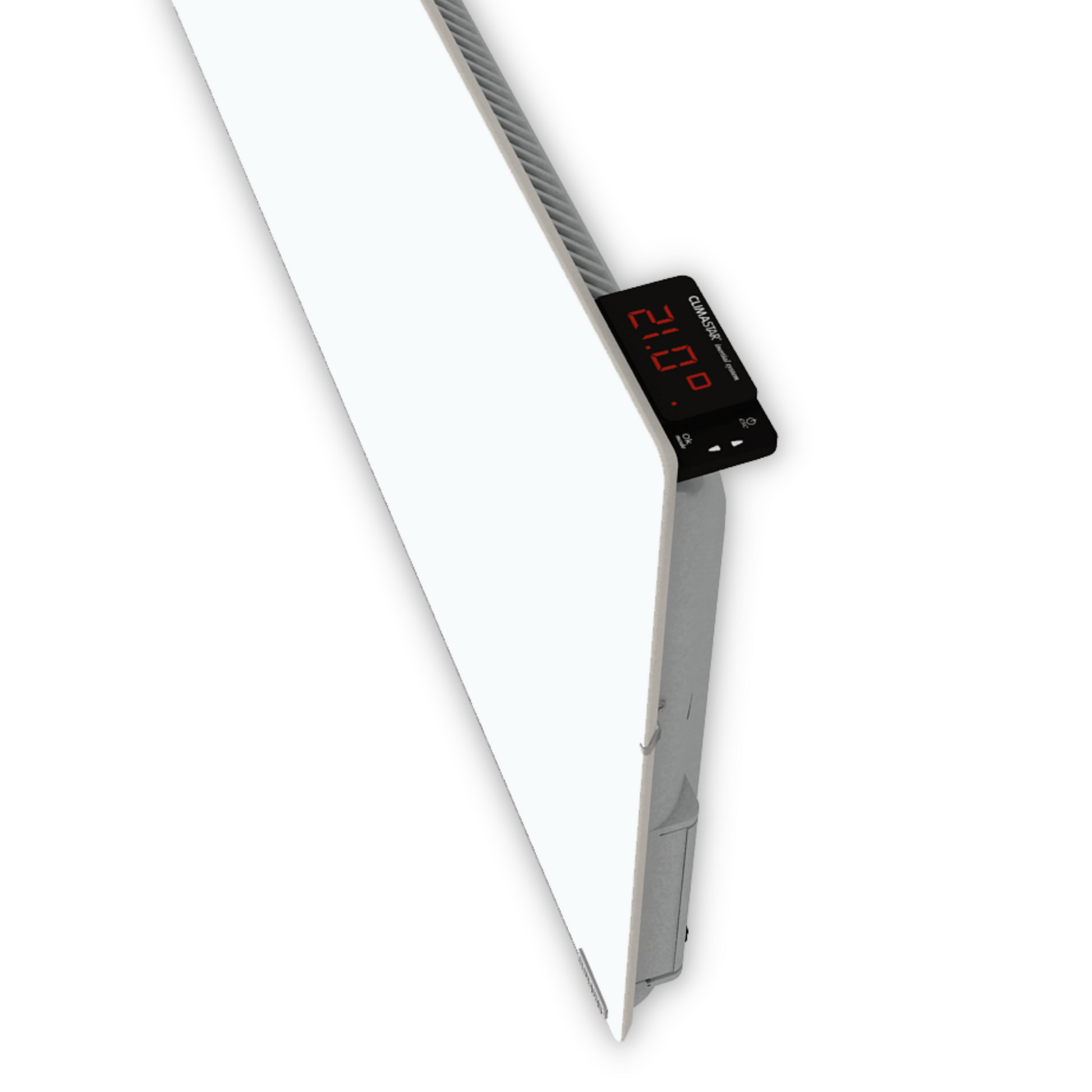 Climastar Avant Touch 2000 W Hybridheizung in Weiss mit 50 x 100 cm und Steinoberfläche.