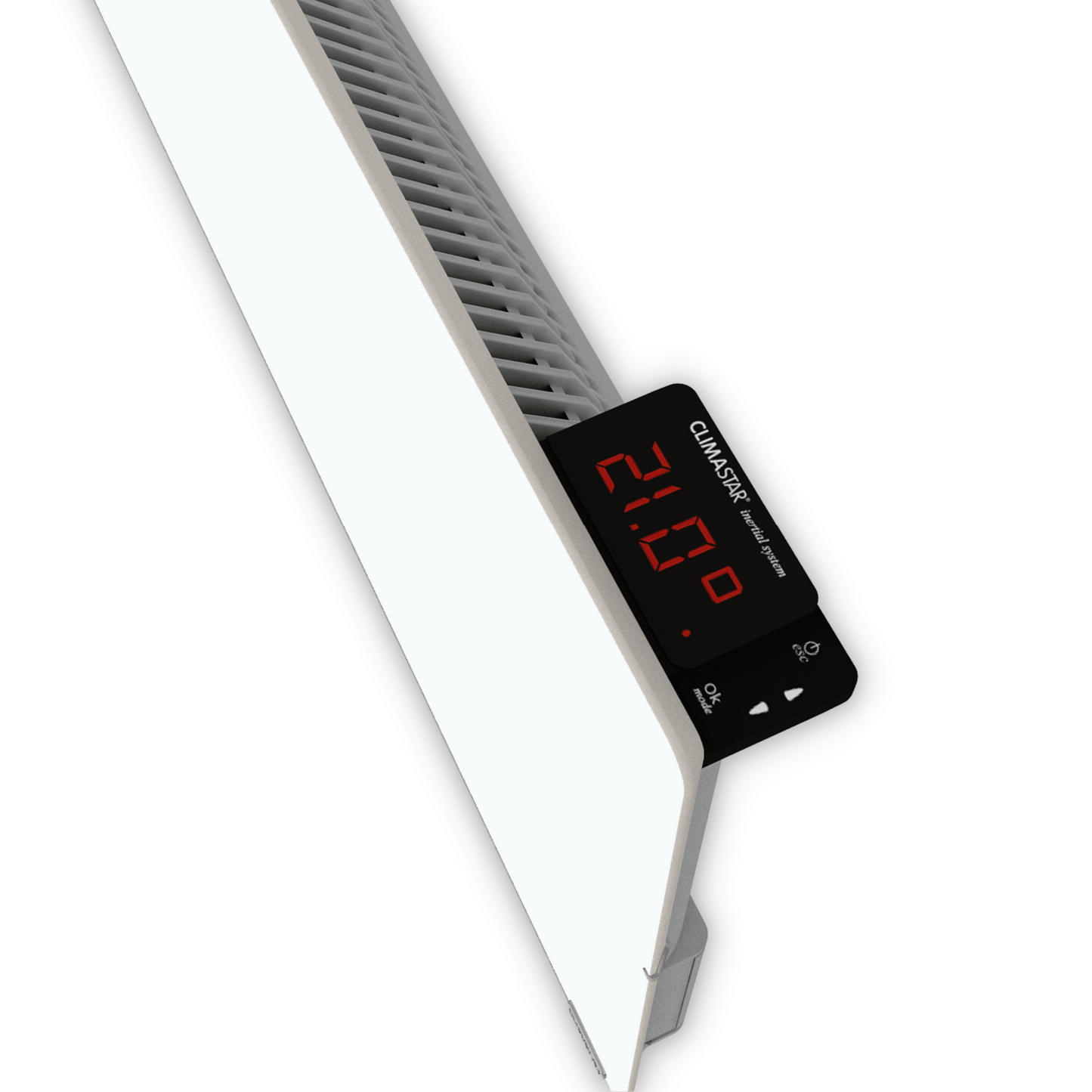 Climastar Avant Touch 800 W mit weisser Quarz-Oberfläche, Infrarot- und Konvektionsheizung, 50 x 50 cm.