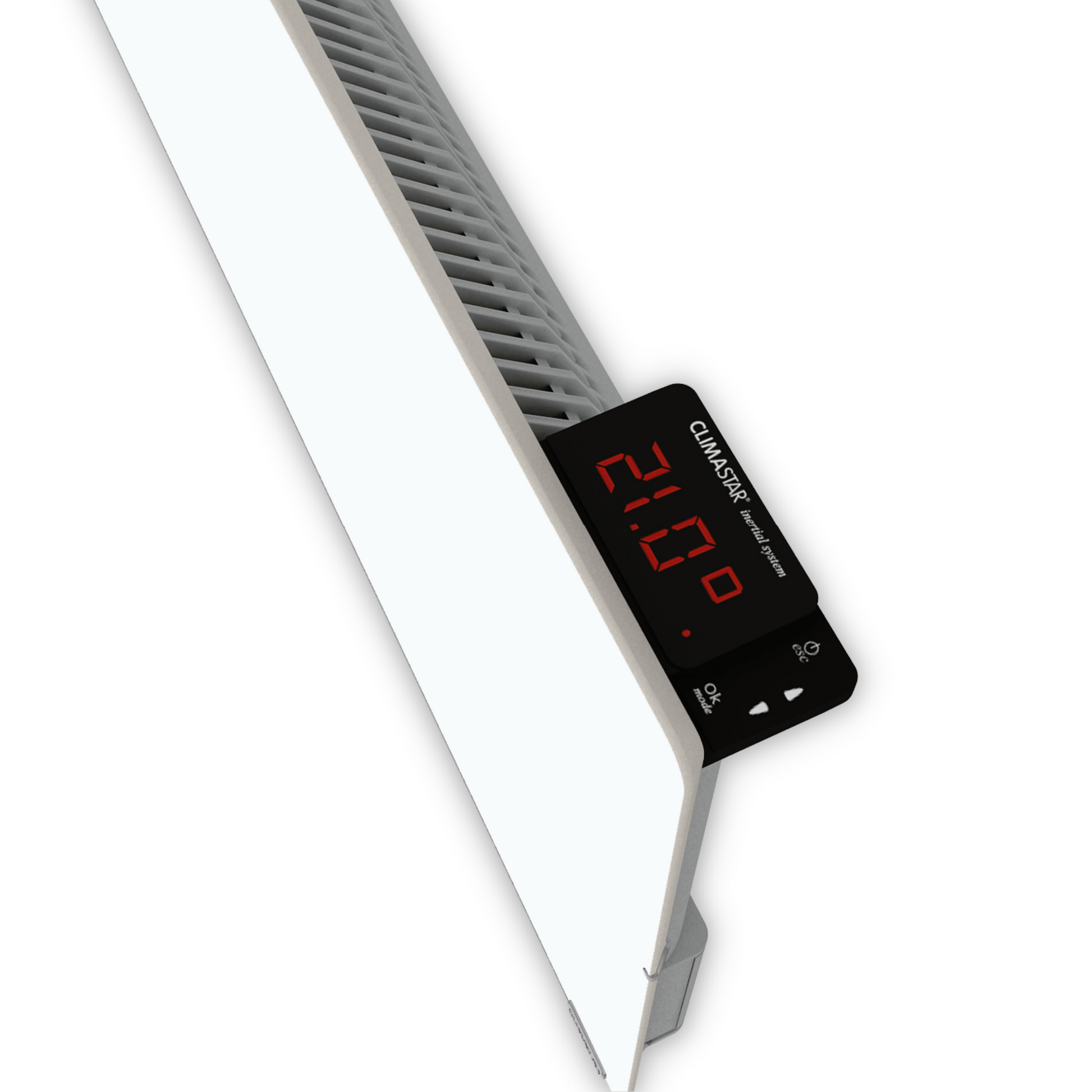 Climastar Avant Touch 800 W mit weisser Quarz-Oberfläche, Infrarot- und Konvektionsheizung, 50 x 50 cm.