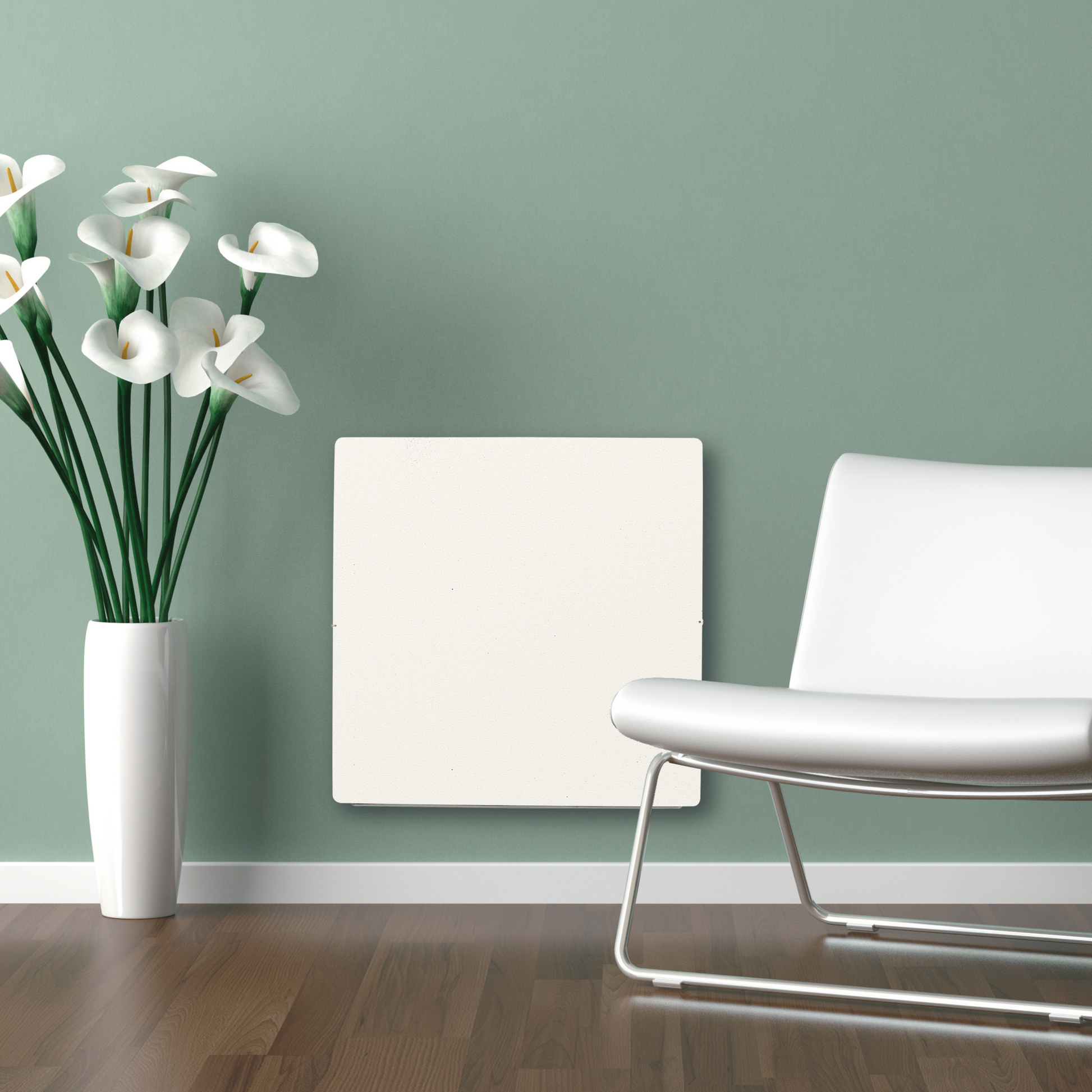 Climastar Avant Touch 800 W Heizung in weissem Quarz mit 50 x 50 cm für effizientes Heizen.