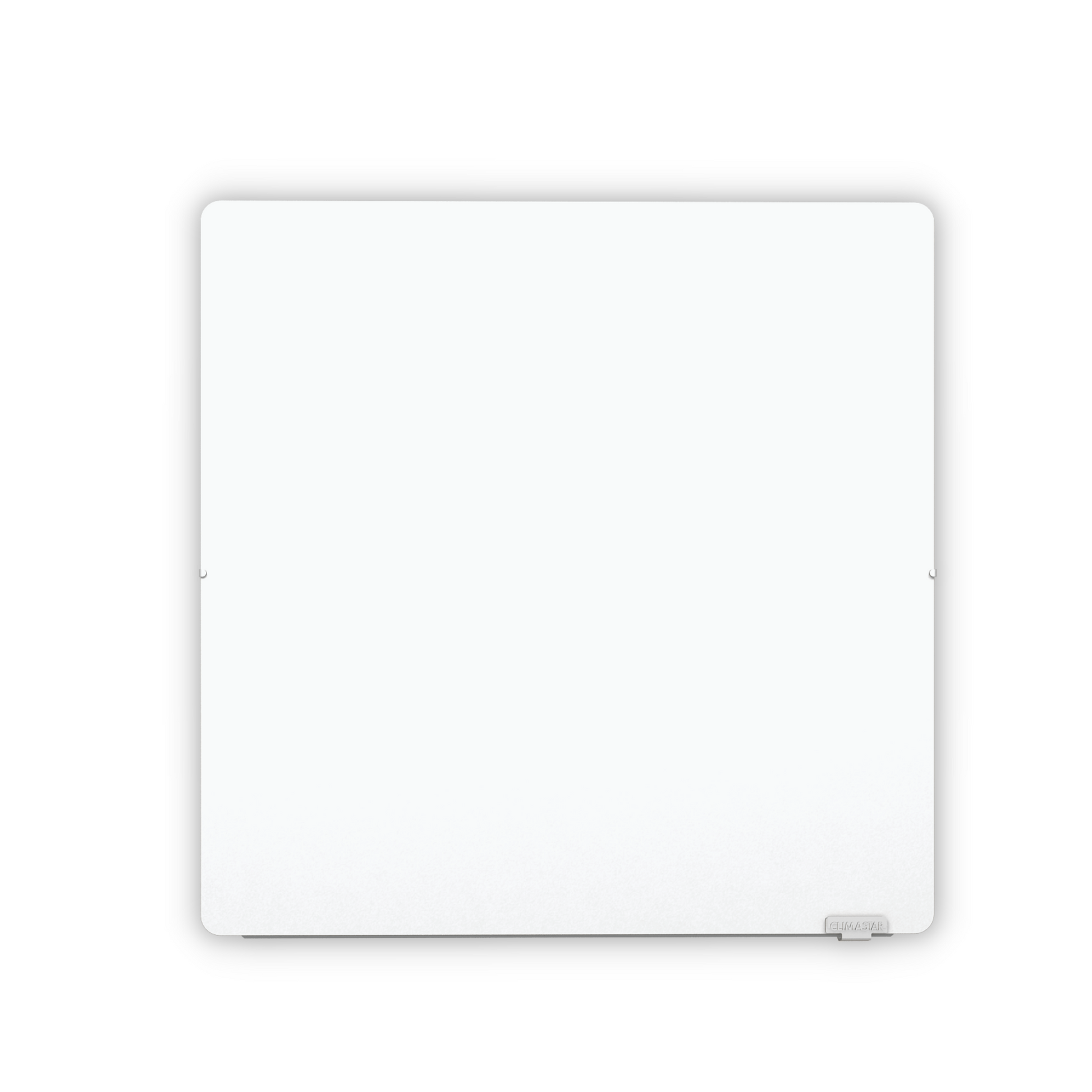 Climastar Avant Touch Hybridheizung 800 W in Weiss, 50 x 50 cm mit Steinoberfläche und Fensteröffnungsdetektor.