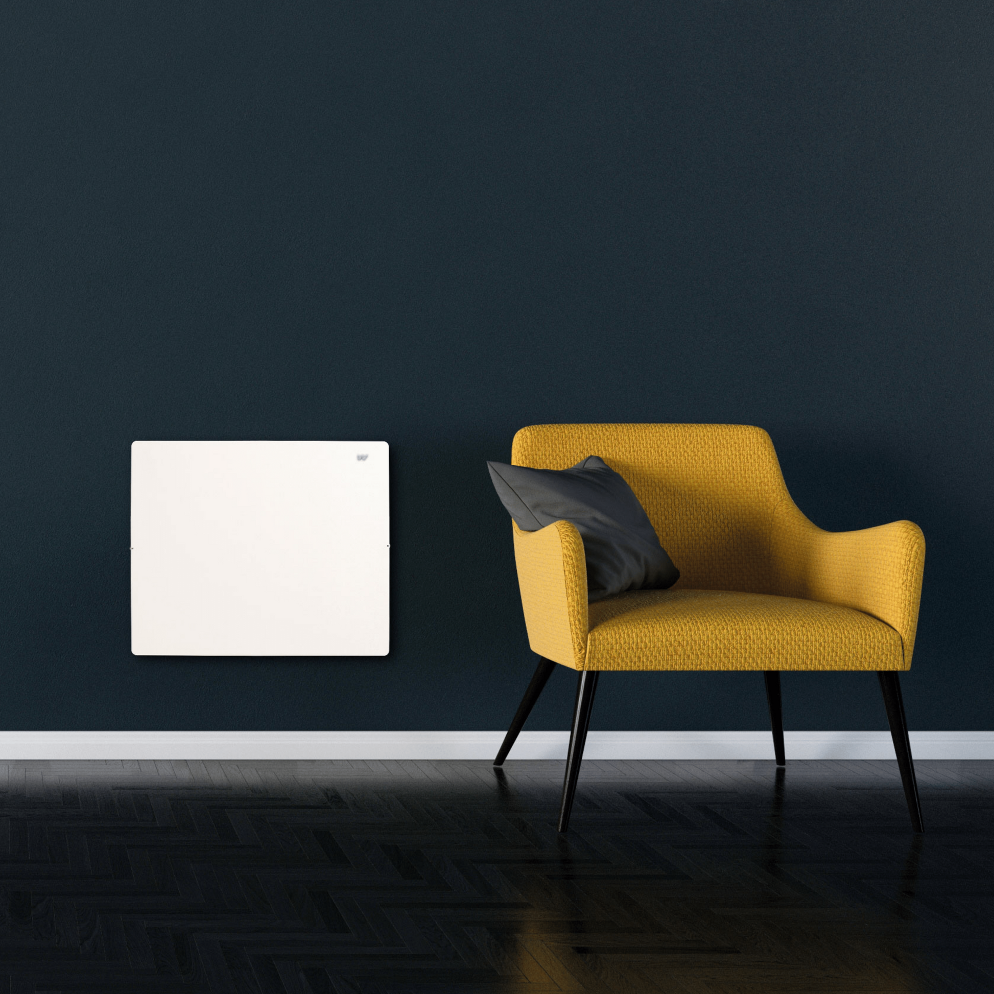 Climastar Avant Touch 800 W Hybrid-Heizung in Weiss mit Steinoberfläche, Masse 50x50 cm.