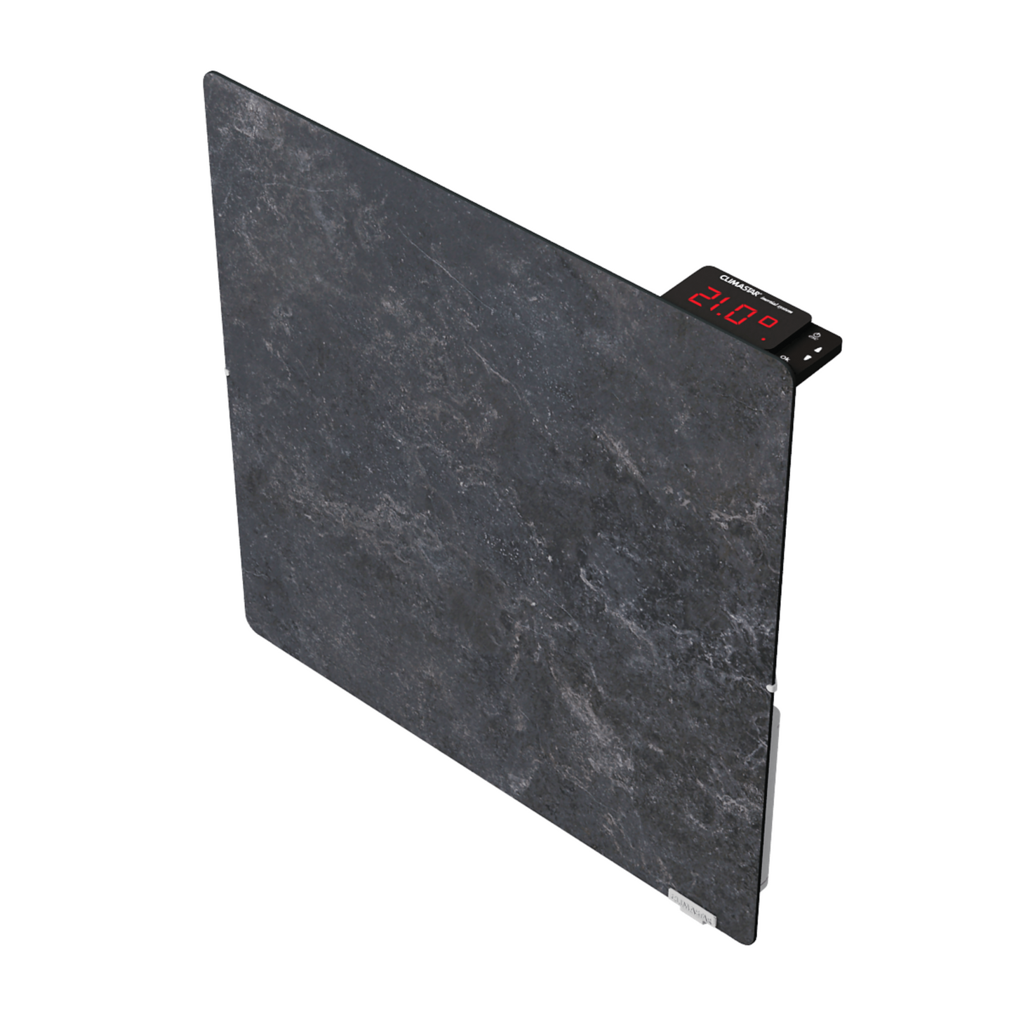 Climastar Avant Touch Hybridheizung 800W in Dark Natura mit Wandmontage und WiFi-fähigem Thermostat.