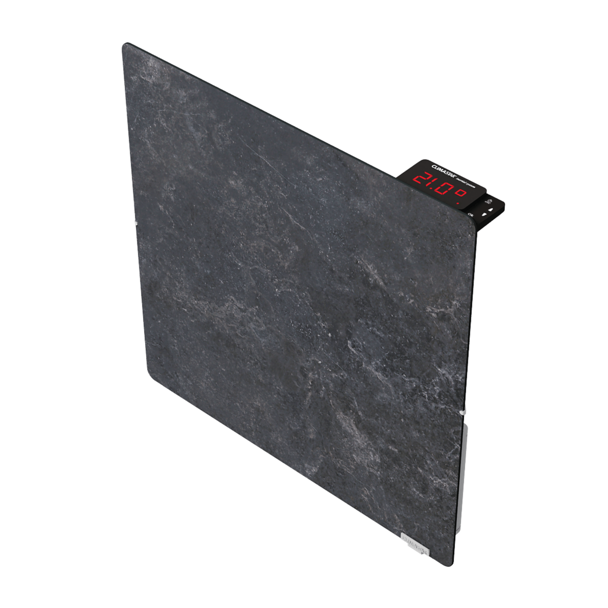 Climastar Avant Touch Hybridheizung 800W in Dark Natura mit Wandmontage und WiFi-fähigem Thermostat.