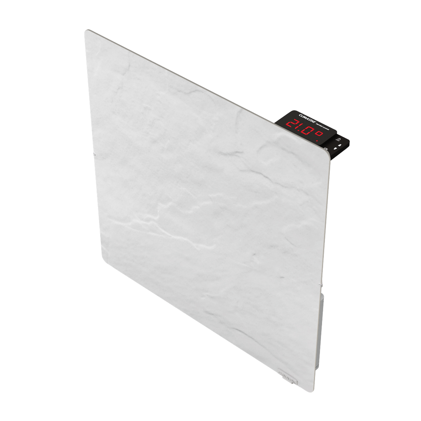 Hybridheizung Climastar Avant Touch 800 W mit programmierbarem Thermostat und Steinoberfläche.