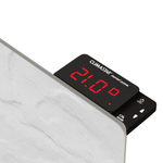 Climastar Avant Touch 800 W Hybridheizung 50x50 cm mit WiFi-Thermostat und Steinoberfläche.
