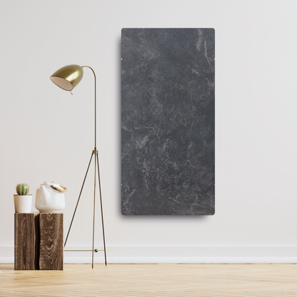 Climastar Avant WiFi Hybridheizung 1300 W in Dunkelnatura, mit Steinoberfläche und programmierbarem Thermostat.