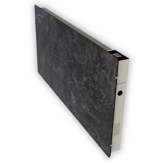 Climastar Avant WiFi 2000 W Infrarot Hybridheizung mit 50 x 100 cm Steinoberfläche.