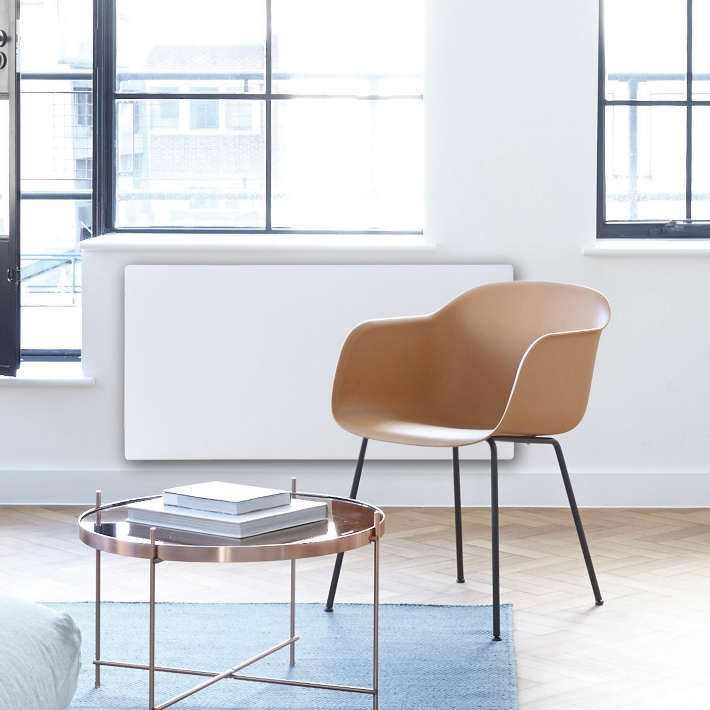 Climastar Avant WiFi 2000 W: Smarte Elektroheizung mit 50 × 100 cm in edlem White Quartz – effizient, leise & bequem per App steuerbar.