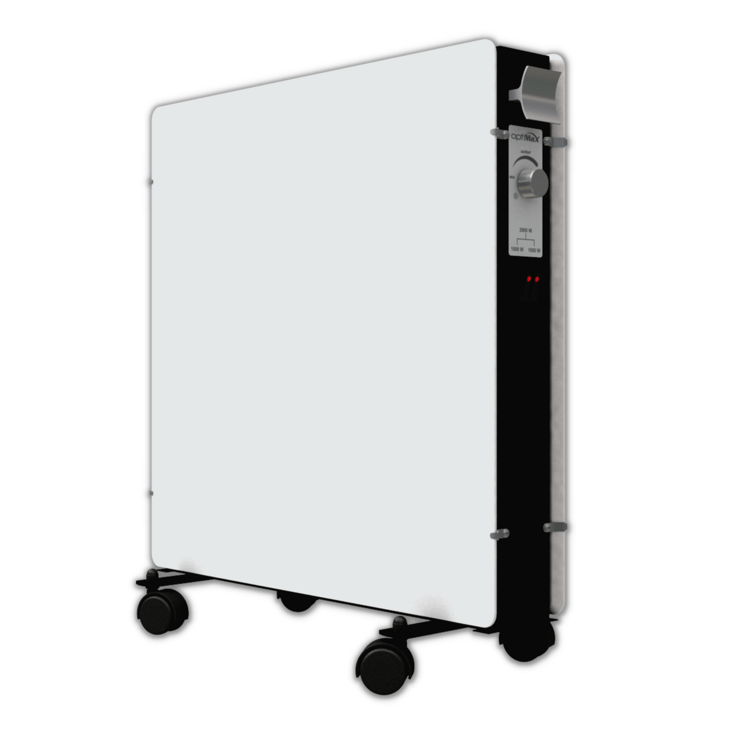 Climastar Optimax White Quartz Heizgerät mit Aluminiumgriff, 1000-2000 Watt Leistung, Höhe 56 cm.
