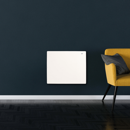 Climastar Silicium One WiFi in Weiss mit Steinoberfläche und WLAN-Steuerung.