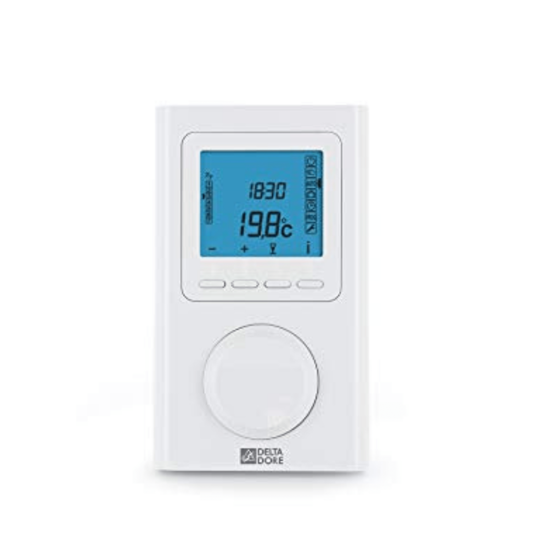 Delta Dore Funk-Thermostat X3D mit grossem blau hinterleuchtetem Display, programmierbar und einfach zu bedienen