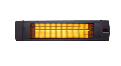 Infrarot-Heizstrahler ecoQ Sole 2000 in Schwarz, geeignet für Wand- und Deckenmontage, mit Fernbedienung und 4 Betriebsstufen.