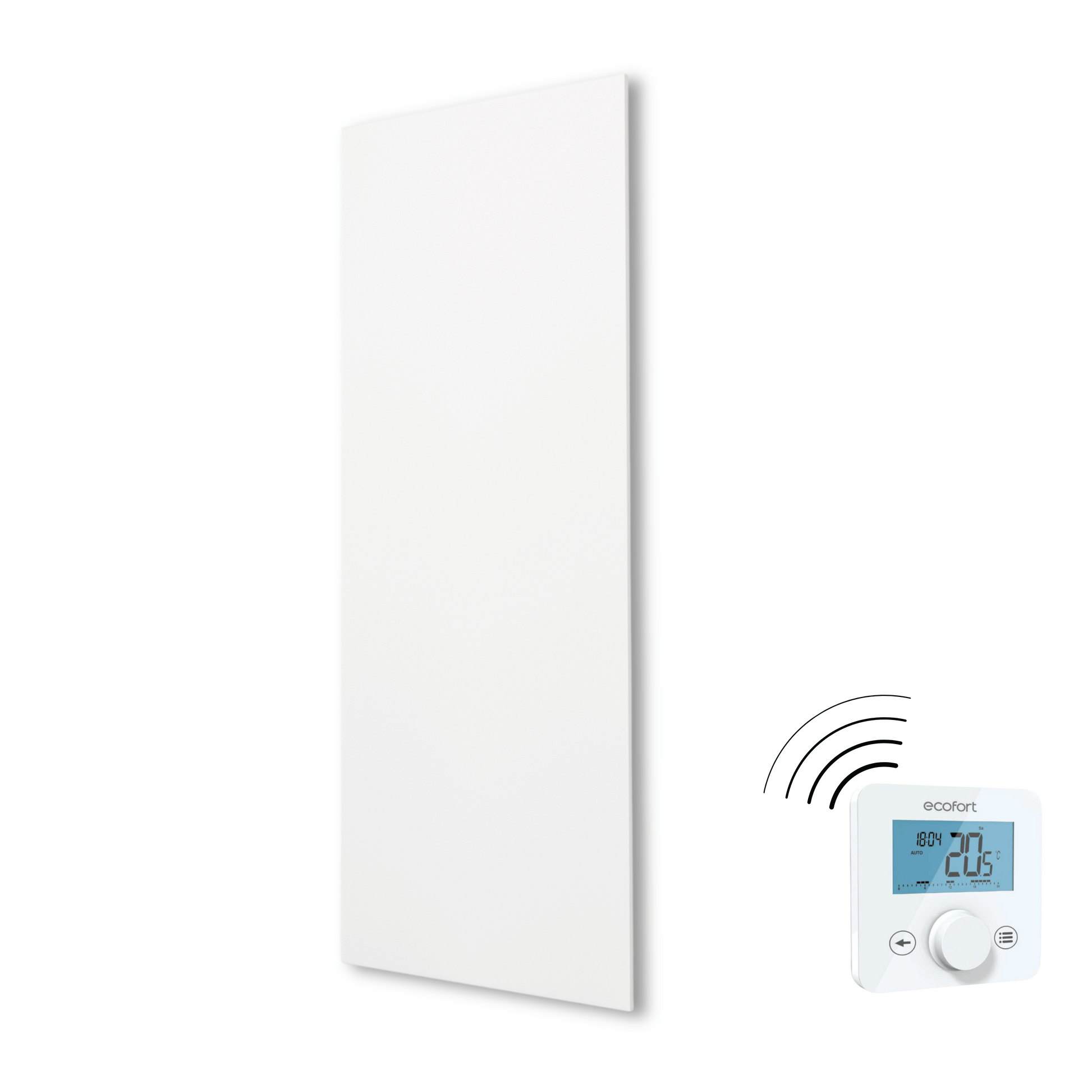 ecoheat Aura 950: Hochwertige Infrarotheizung aus Feinstruktur-Metall, Made in Germany. Für Wand- oder Deckenmontage – effizient, robust und elegant.