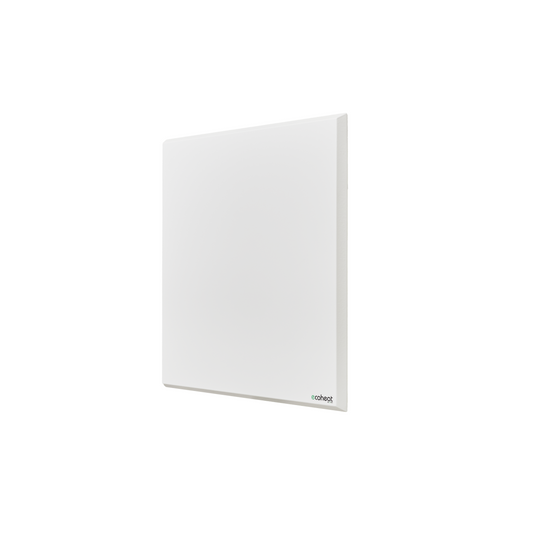 Ultra-flaches ecoheat Classic 450 Infrarotpanel zur Deckenmontage mit 450 Watt Heizleistung und IP44 Schutz.