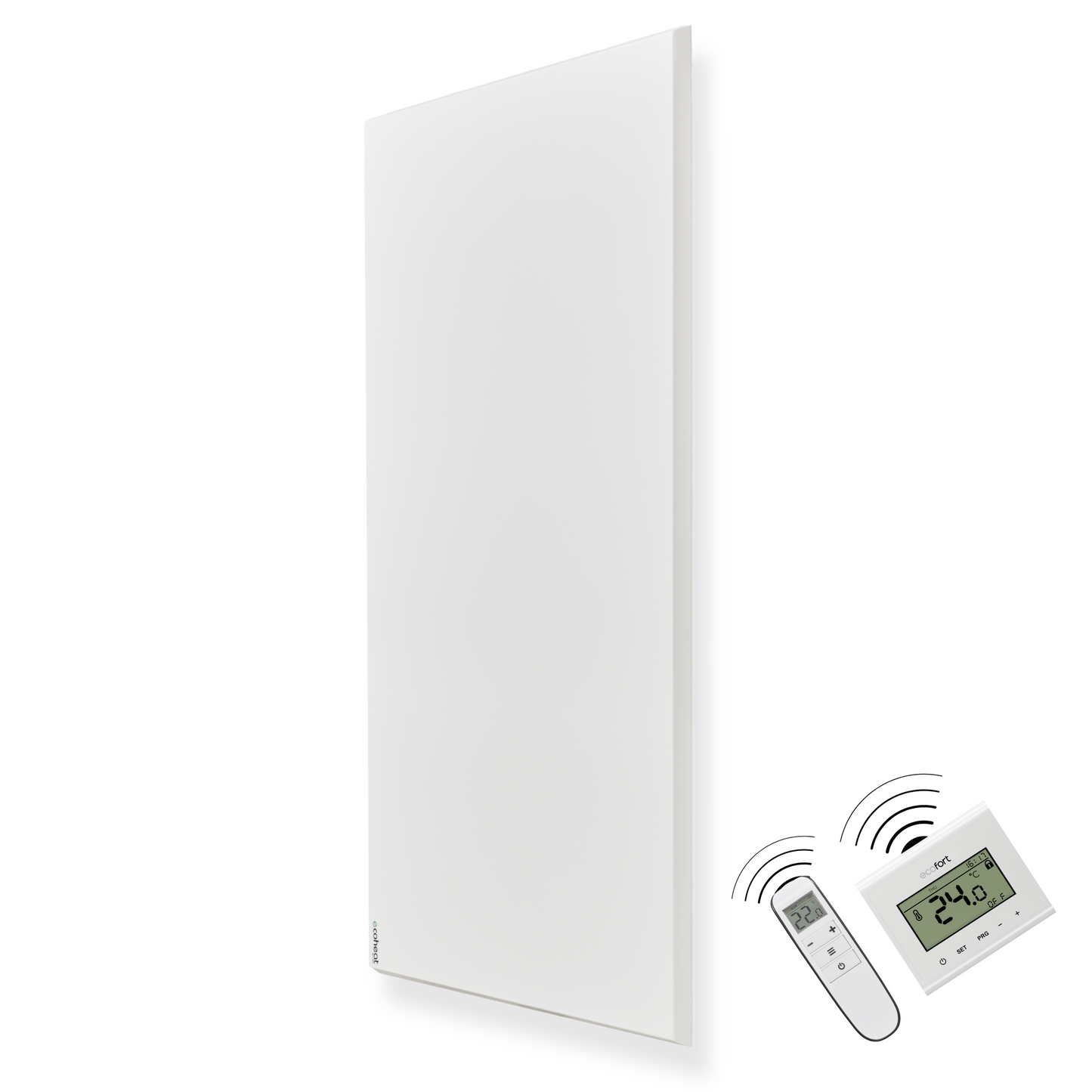 ecoheat Classic-T 900 Infrarotheizpanel zur Wandmontage mit integriertem Funk-Empfänger und ultra-flachem Design.