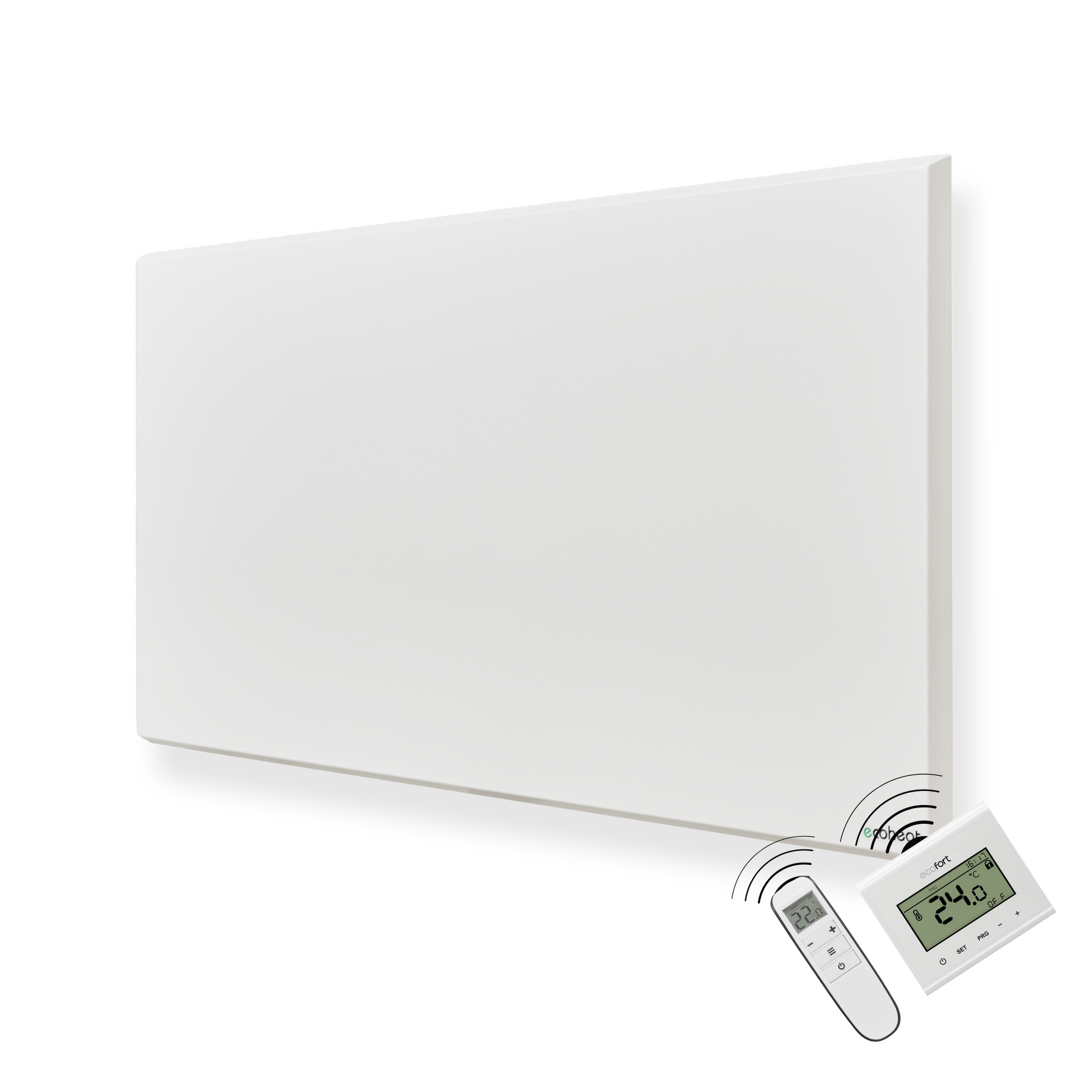 ecoheat Classic-T 900 Infrarotpanel für Wandmontage mit integriertem Funk-Empfänger und elegantem Design.