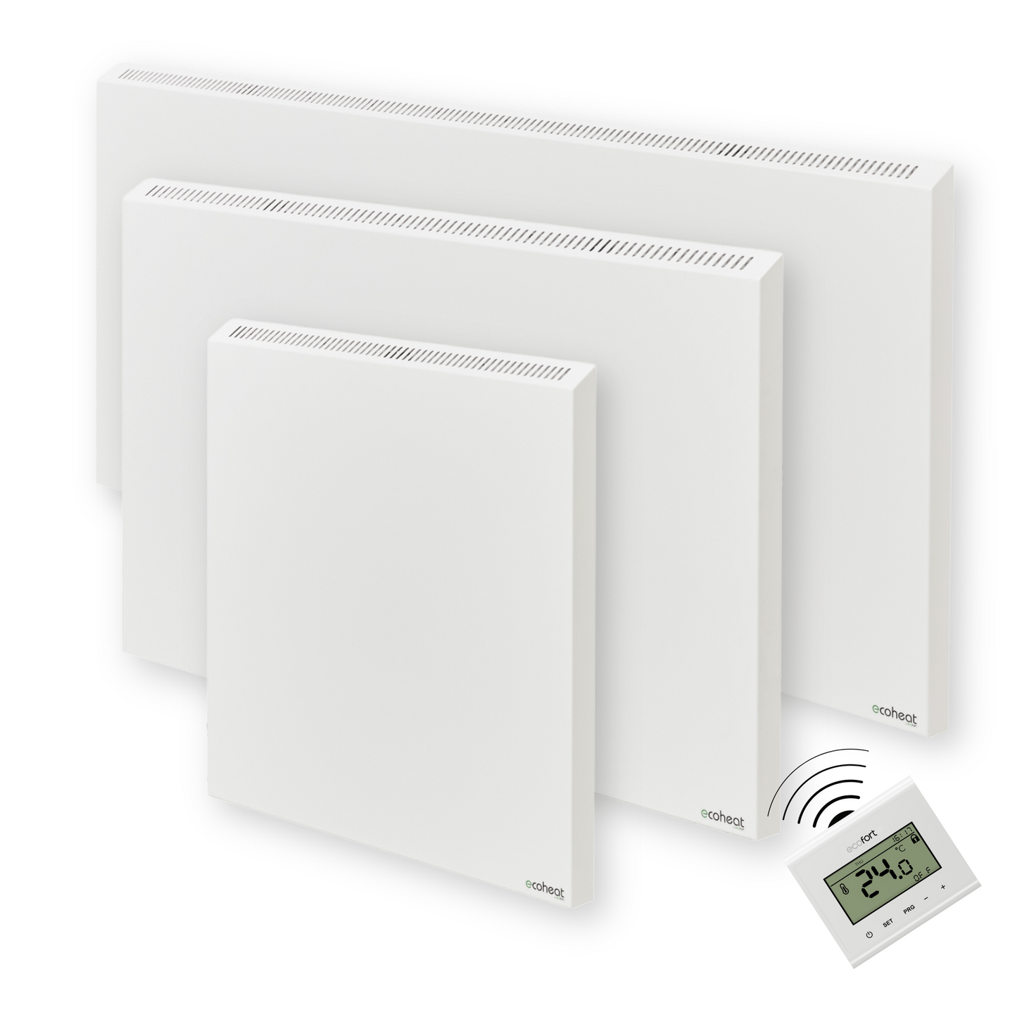 ecoheat Hybrid-T 1400 Heizgerät an der Wand, effizient mit 1400 Watt Heizleistung, mobil und wartungsfrei.