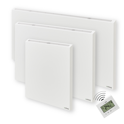 ecoheat Hybrid-T 1400 Heizgerät an der Wand, effizient mit 1400 Watt Heizleistung, mobil und wartungsfrei.