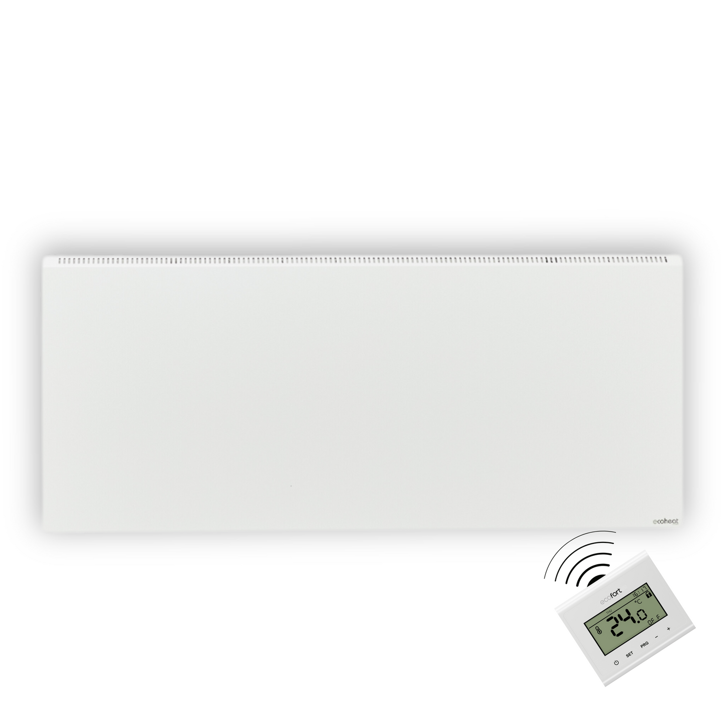 ecoheat Hybrid-T 1400 Infrarot- und Konvektionsheizung an Wand montiert, effizient und wartungsfrei.