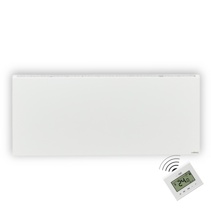 ecoheat Hybrid-T 1400 Infrarot- und Konvektionsheizung an Wand montiert, effizient und wartungsfrei.