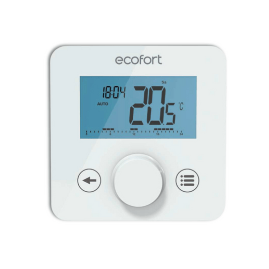 Perfekte Wärme auf Knopfdruck: ecoheat Sensus Funk-Thermostat für Aura & Vitrea – intelligente Steuerung mit präziser Temperaturregelung.
