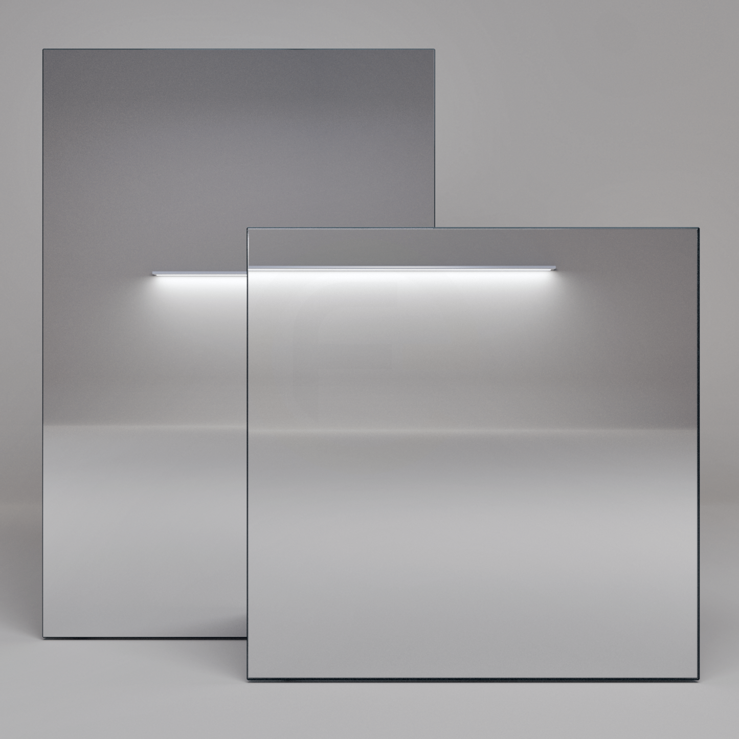 Infrarotheizung ecoheat Specchio 400 W mit glatter Spiegeloberfläche in 60 x 60 cm, wartungsfrei und rahmenlos.