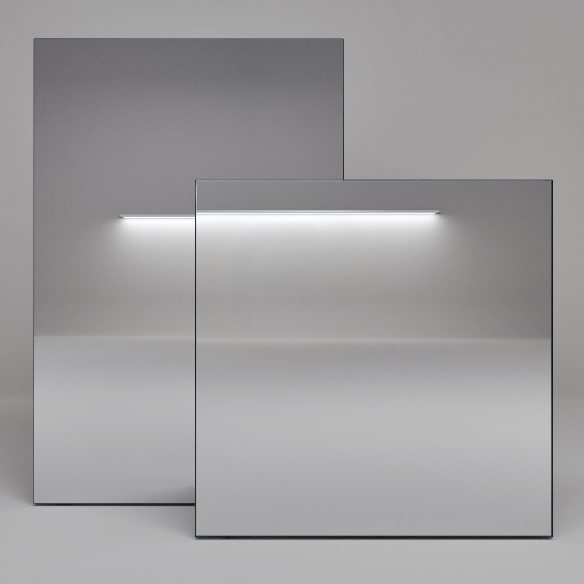 Infrarotheizung ecoheat Specchio 400 W mit glatter Spiegeloberfläche in 60 x 60 cm, wartungsfrei und rahmenlos.