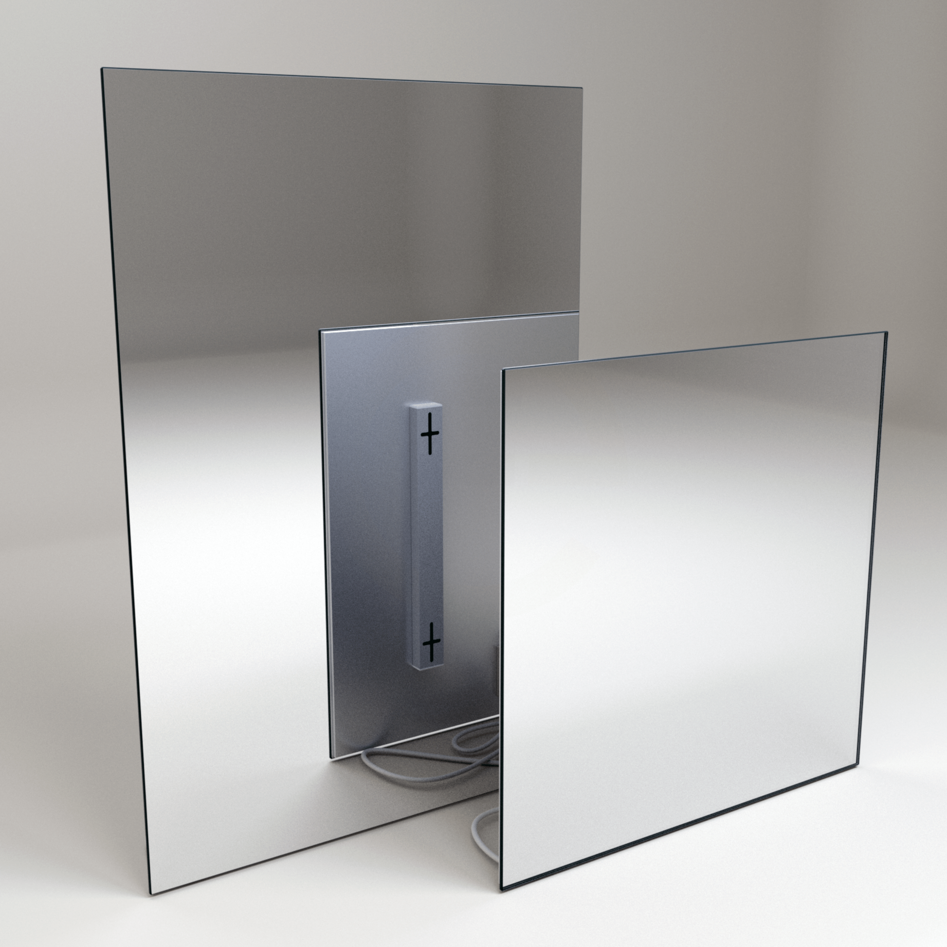 Infrarot-Heizpanel ecoheat Specchio 400 W mit glatter Spiegeloberfläche, rahmenlos, 60 x 60 cm.