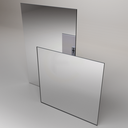 Infrarotheizung ecoheat Specchio 400 W in 60 x 60 cm mit glatter Spiegeloberfläche und rahmenlosem Design.