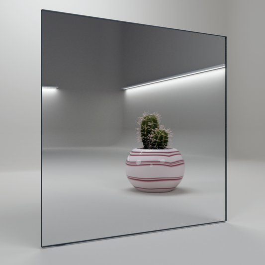 Infrarotpanel ecoheat Specchio 400 W mit glatter Spiegeloberfläche und rahmenlosem Design, 60 x 60 cm.