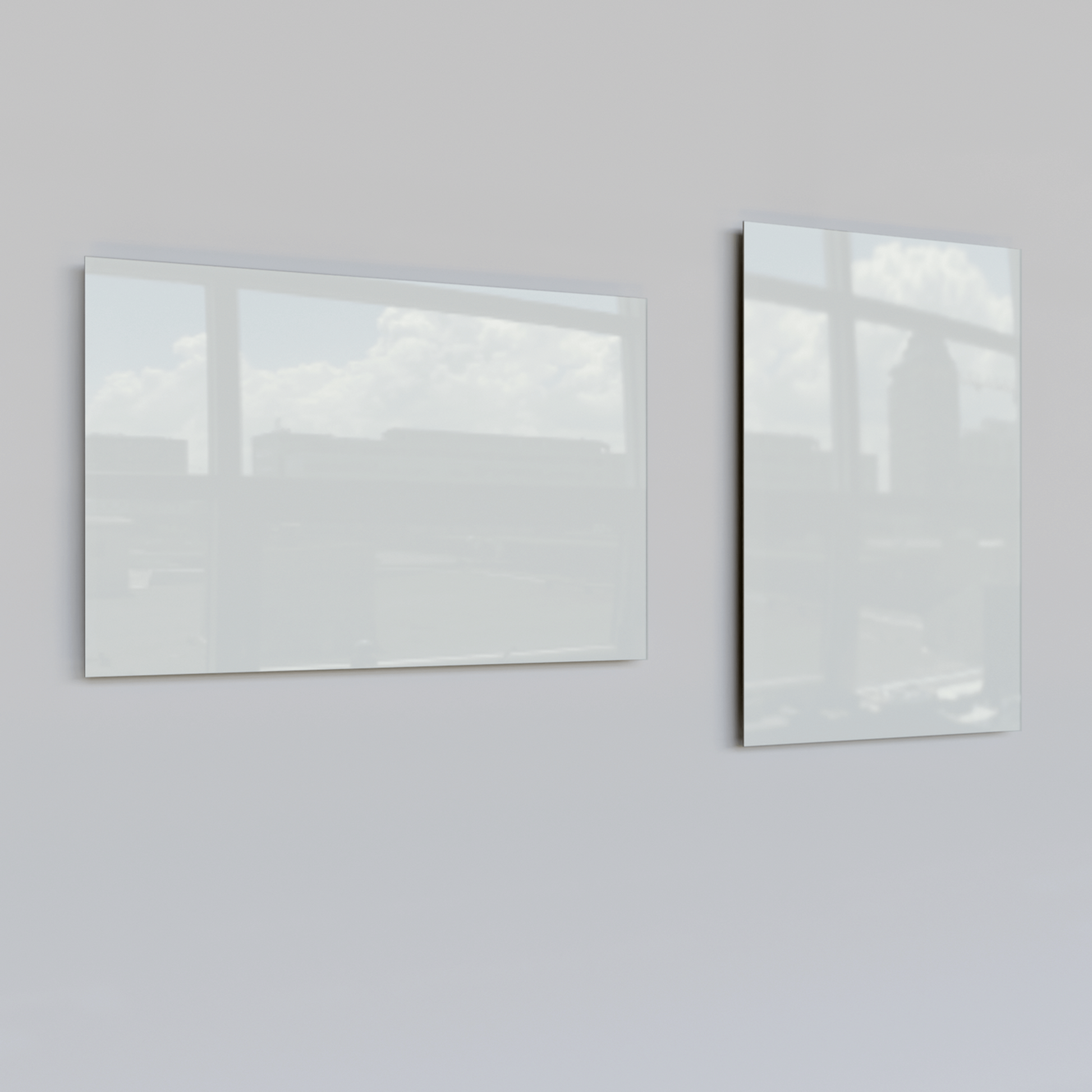 ecoheat Vetro Infrarot-Glasheizung in Weiss, 600 Watt, rahmenlos, glatte Glasoberfläche, Wandmontage.