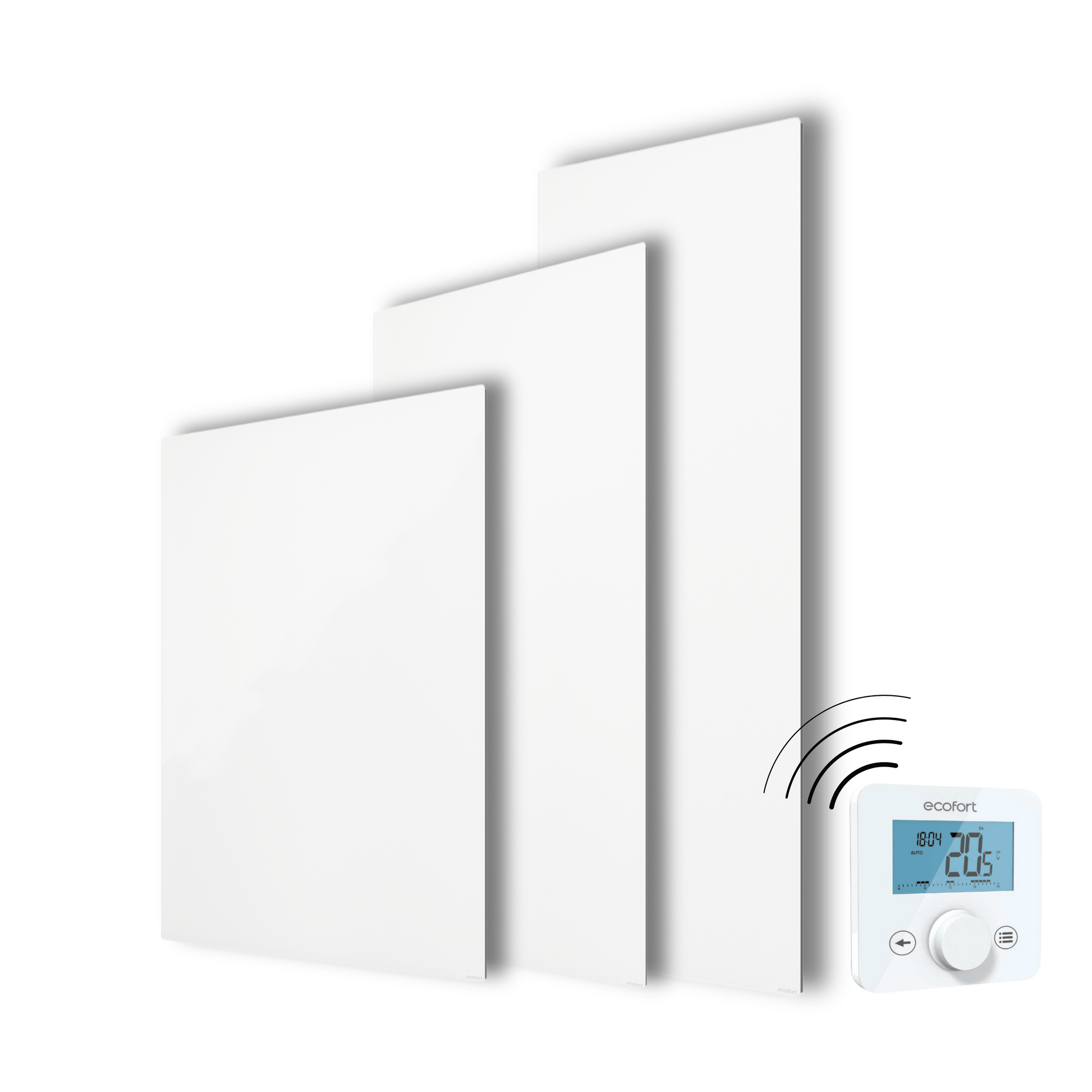 ecoheat Vitrea 370: Infrarotheizung aus satiniertem Sicherheitsglas. Made in Germany, für Wand & Decke – stilvoll, kompakt und effizient.