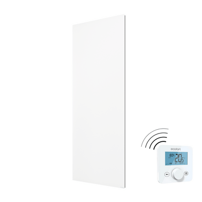 ecoheat Vitrea 625: Glas-Infrarotheizung mit Funk-Empfänger. Modernes Design trifft auf angenehme Strahlungswärme – perfekt für stilvolles Wohnen.