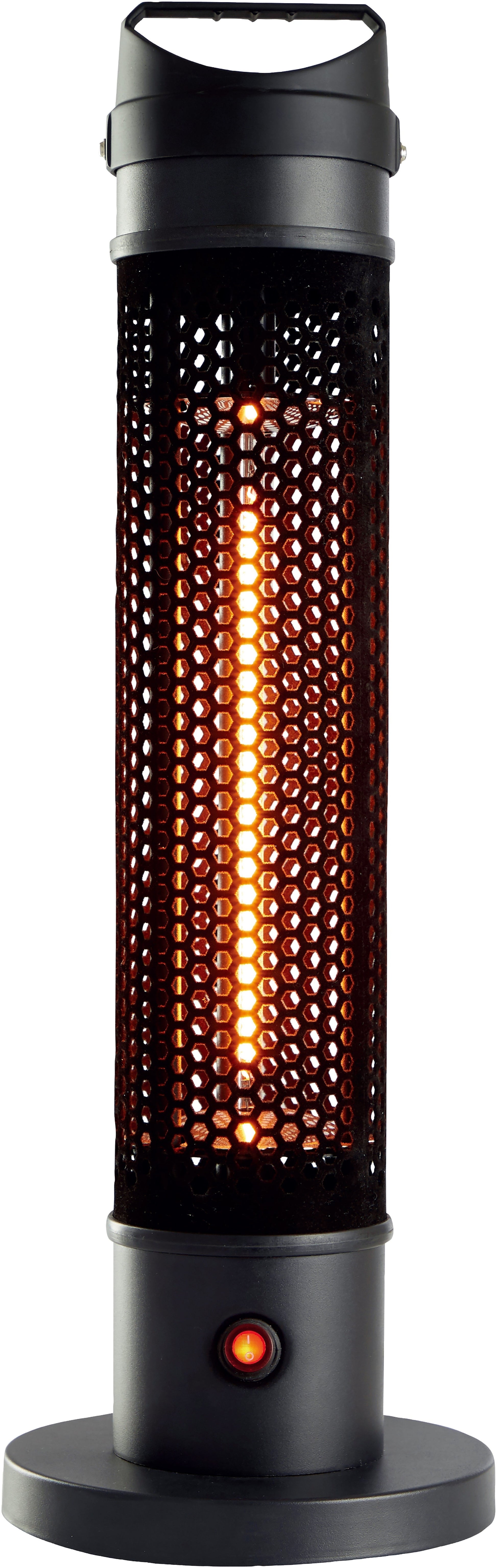 ecoQ Sole 360° Infrarot-Heizstrahler, 1000W, mobil einsetzbar, geschmackvolles schwarzes Design für drinnen und draussen.