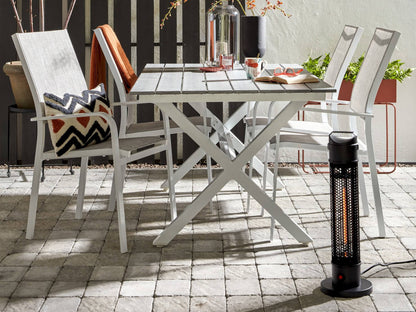 Infrarot-Heizstrahler ecoQ Sole 360° mit 1000 Watt für drinnen und draussen in elegantem Schwarz.