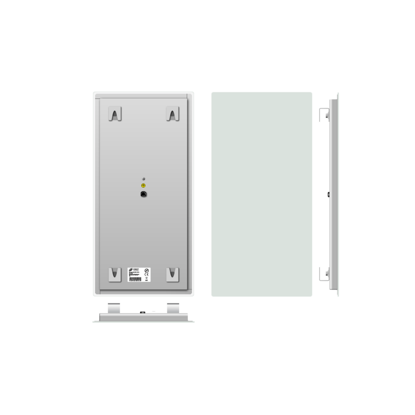 Matt weisses 230 W Infrarotpanel FIRST Heating zur Wand- oder Deckenmontage, spritzwassergeschützt und wartungsfrei.