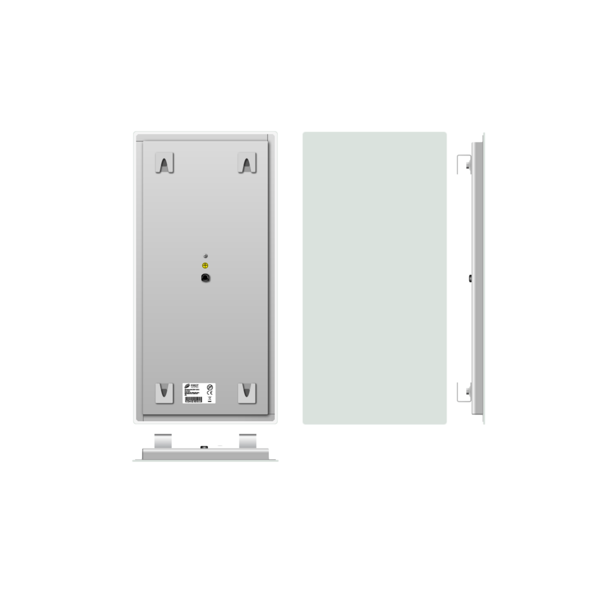 Matt weisses 230 W Infrarotpanel FIRST Heating zur Wand- oder Deckenmontage, spritzwassergeschützt und wartungsfrei.