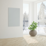Elegantes Infrarot-Heizpanel FIRST Heating 800 W in matt weiss, geeignet für Wand- und Deckenmontage.