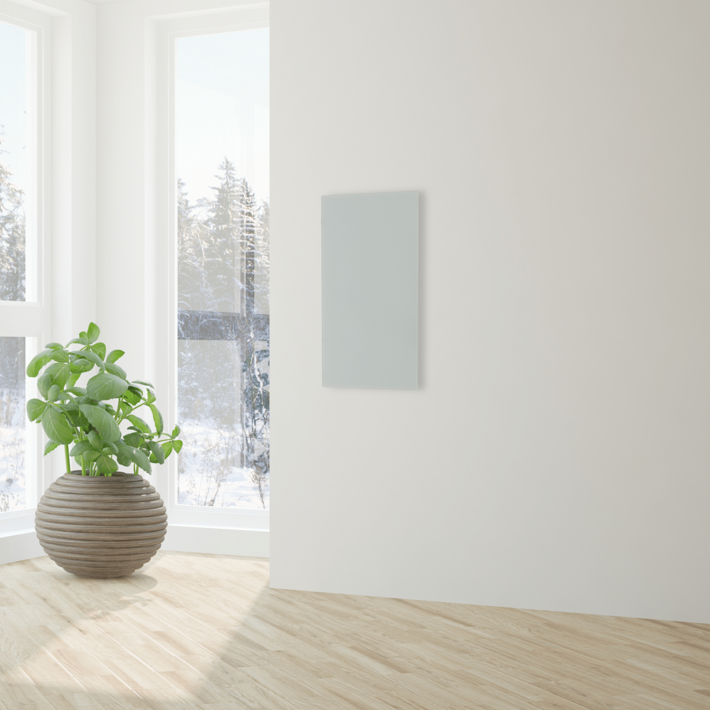 FIRST Heating Infrarotpanel in Matt Weiss für Wand- oder Deckenmontage, 230 Watt Heizleistung, spritzwassergeschützt.