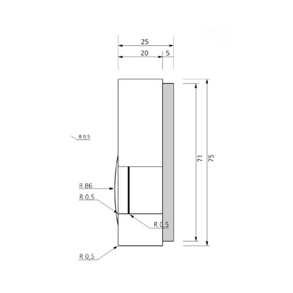 Salus RT10 Thermostat in weiss mit einfachen Bedienelementen, Höhe 2,5 cm, Breite 7,5 cm, zur Heizungssteuerung.
