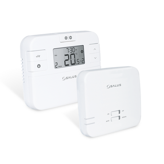 Salus RT510RF Thermostat mit 6 Schaltzeiten, 30 m Funkreichweite und Batteriebetrieb.