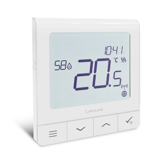 Salus Smart Home SQ610RF Quantum Thermostat mit grosser beleuchteter Anzeige und ultraflach 11 mm Design.