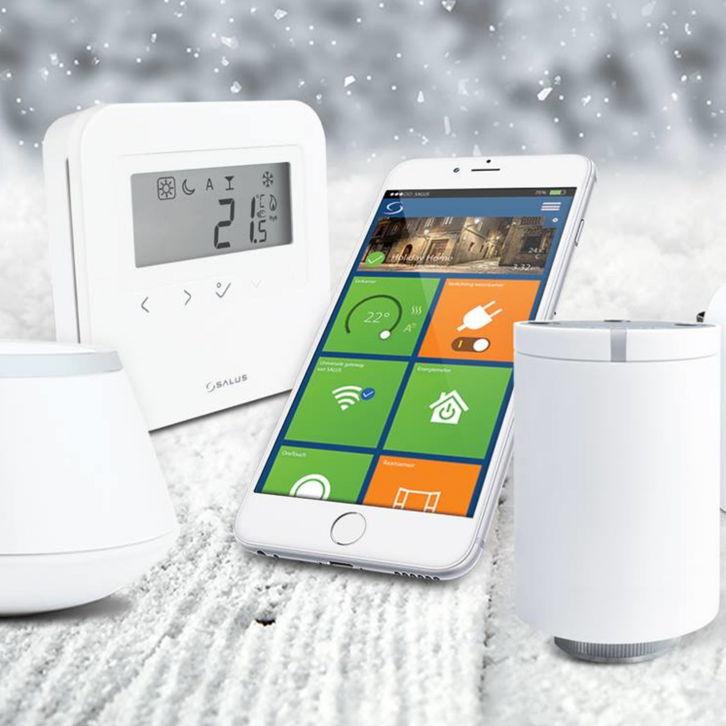 Salus Smart Home TRV10RFM Thermostatkopf zur Steuerung von Heizkörpern per Smartphone über UGE600 Gateway.