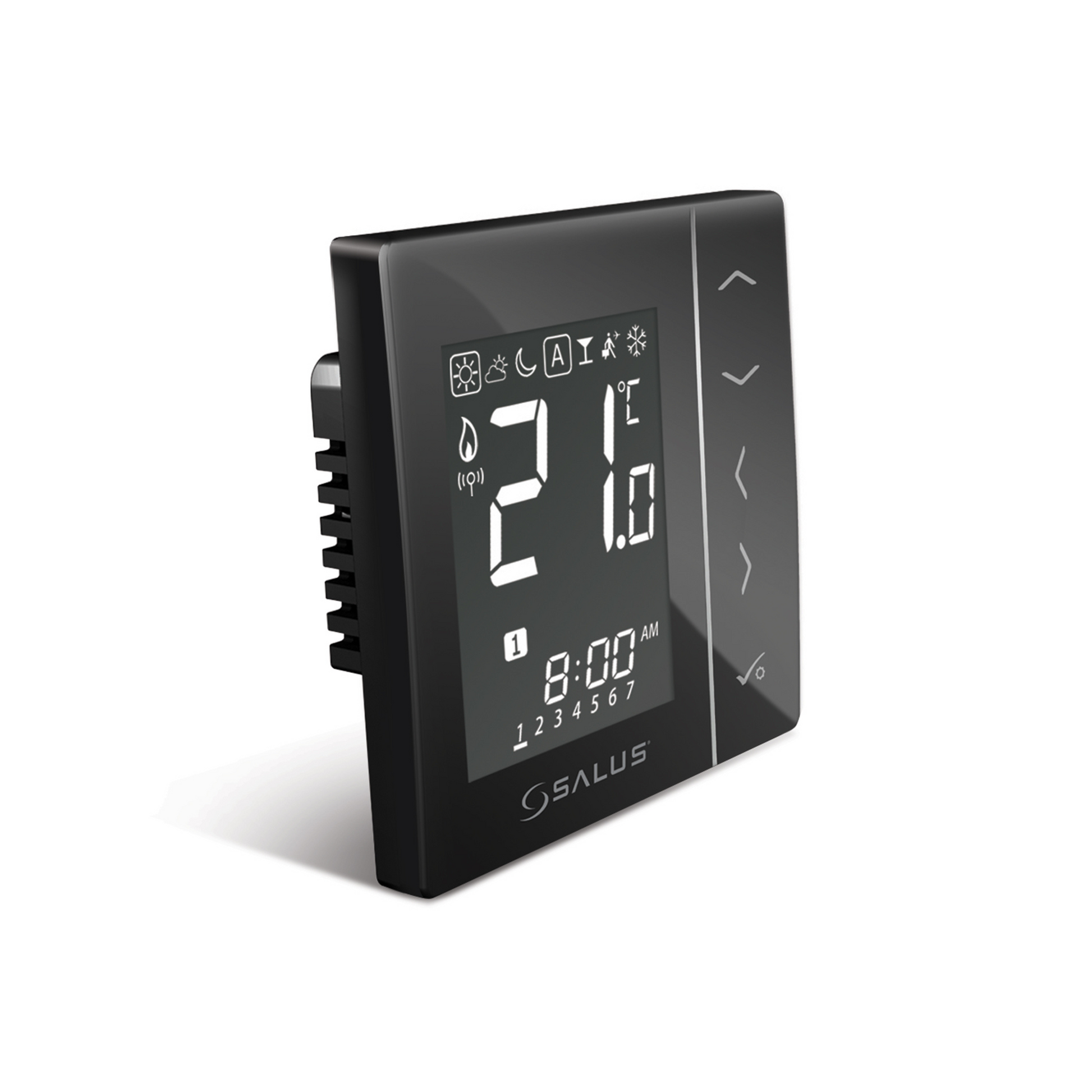 Salus Smart Home VS10RF in Schwarz, Funk-Thermostat mit ZigBee Protokoll für Unterputzmontage.