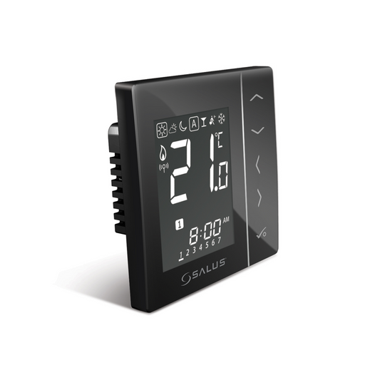 Salus Smart Home VS10RF in Schwarz, Funk-Thermostat mit ZigBee Protokoll für Unterputzmontage.