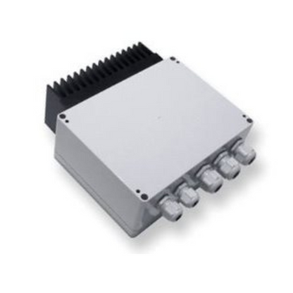 Teleco 4 kW Funk Dimmer für Heizgeräte mit Dimmfunktion von 0% bis 100% und Eingängen für Bewegungsmelder und Temperaturfühler.